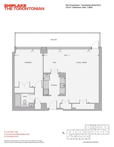 Floor plan for 1 bed, 1 bath, 724 sqft